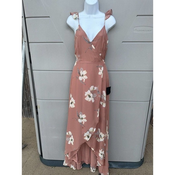 Lulus All Mine Rusty Rose Floral Print High-Low Wrap Maxi Dress Small New!! - Picture 4 of 16